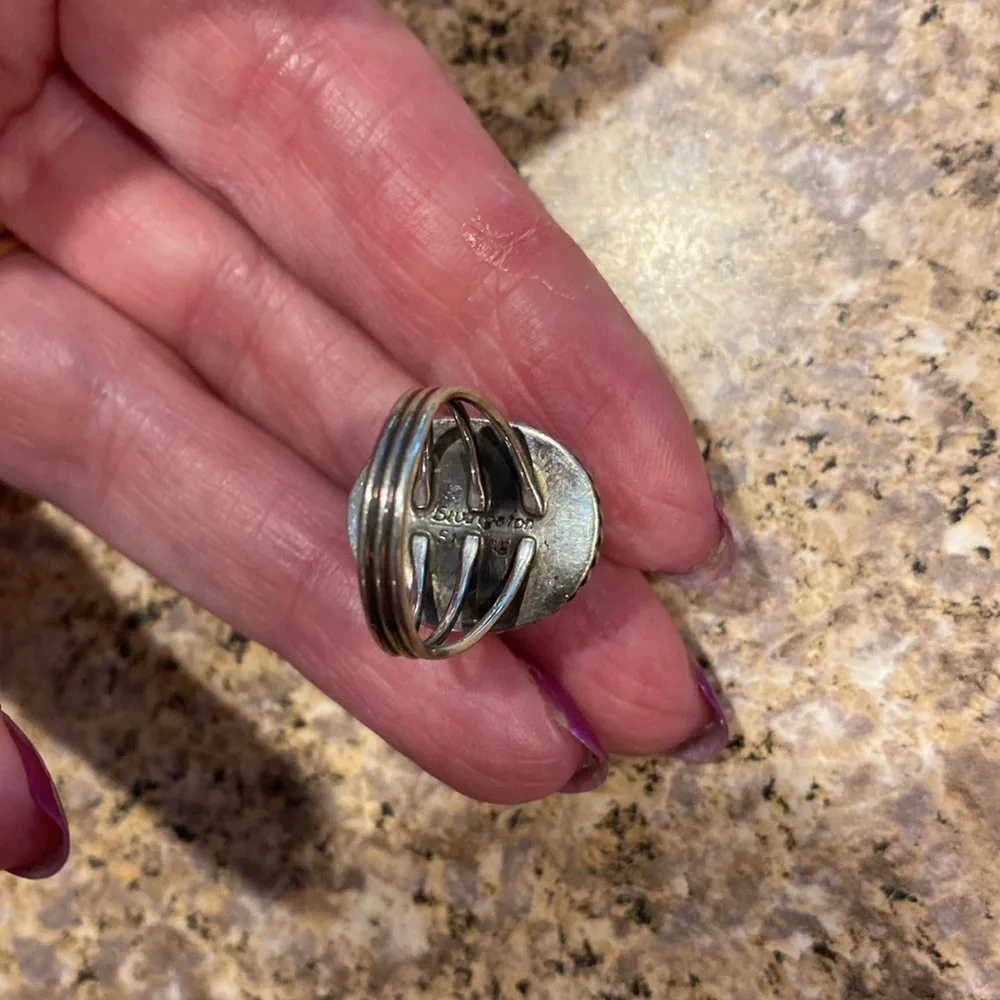 Blue Stone Silver Ring Size Around 4.75